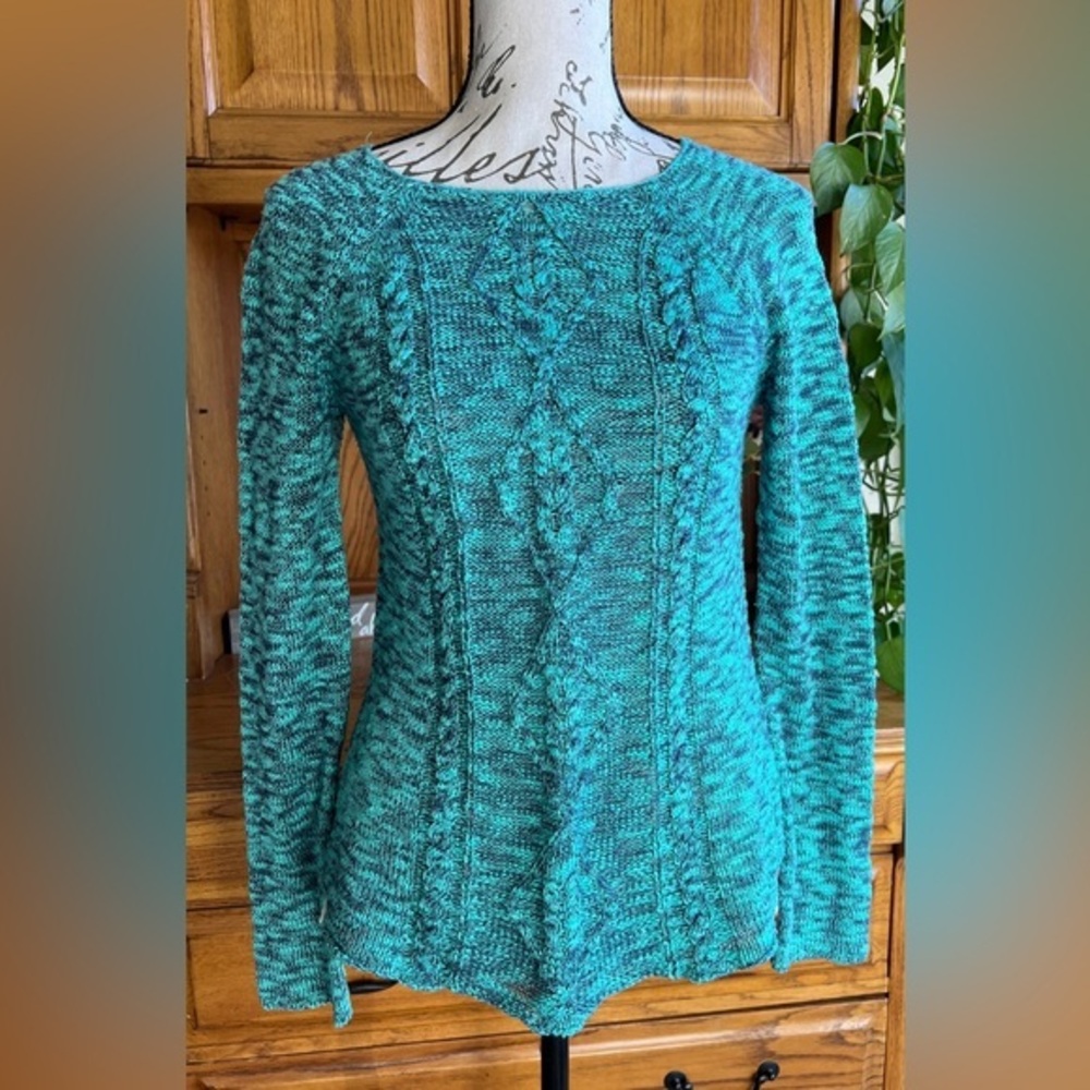 Mudd‎ Girls Teal Space Dye Cable Knit Sweater Lace Trim Y2K 90s Size 14